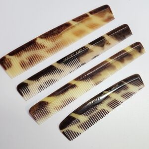 VINTAGE Saxony Made in W Germany Tortoise Shell Plastic Hand Hair Combs Set 4